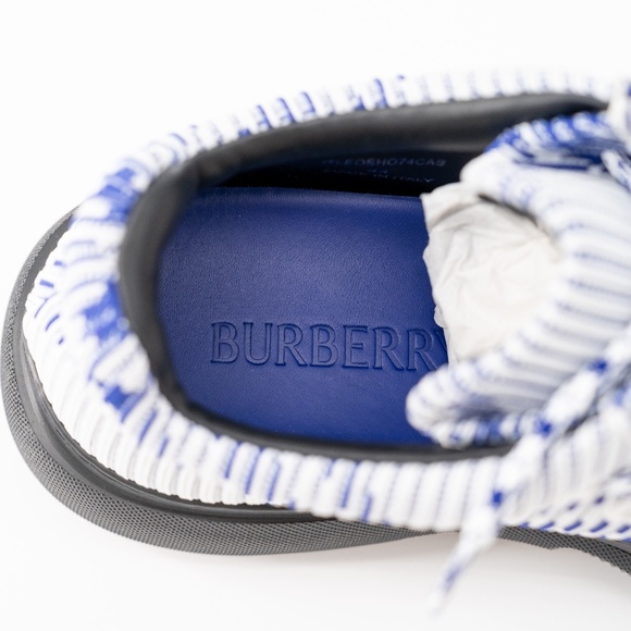 size 44eu 11us Burberry Creeper Mid Lace-Up Boots Platform Blue White Check - Picture 10 of 16